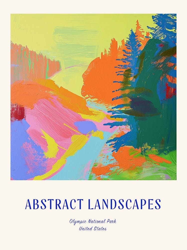 Colourful Abstract Olympic National Park Usa 1 Poster Blue