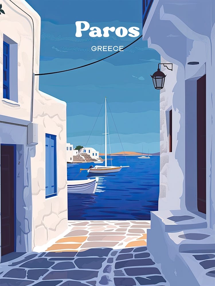Paros Greece Aegean Sea Travel Art Illustration