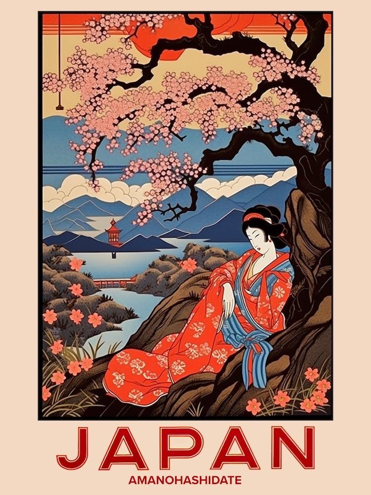 Amanohashidate, Visit Japan Vintage Travel Art 4