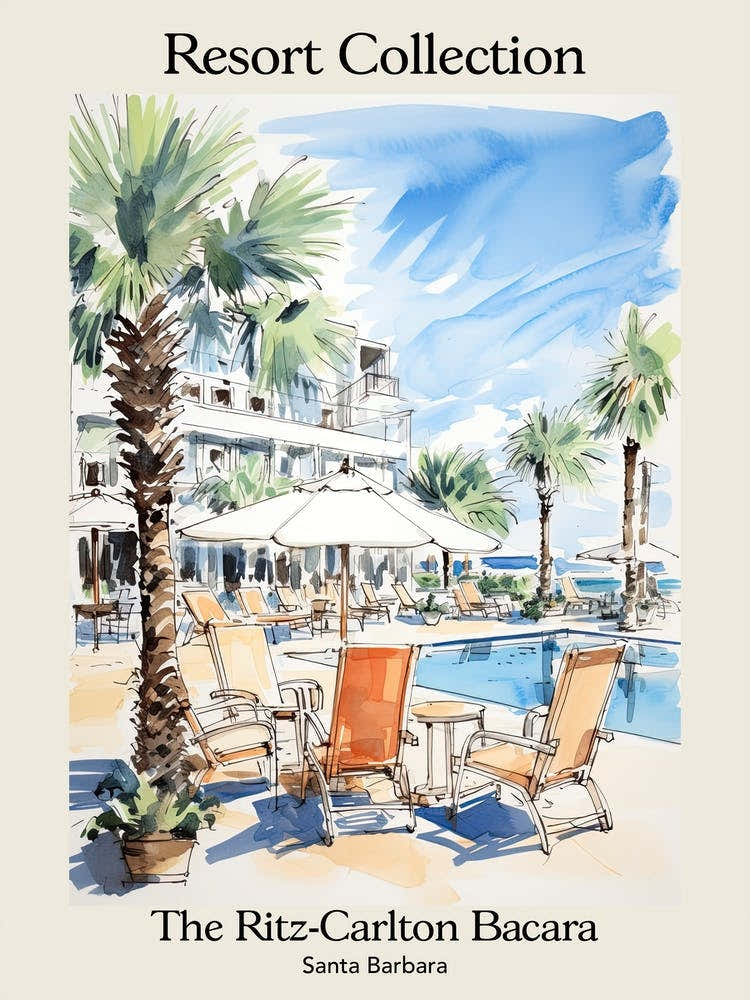 Poster Of The Ritz Carlton Bacara, Santa Barbara   Santa Barbara, California   Resort Collection Storybook Illustration 1