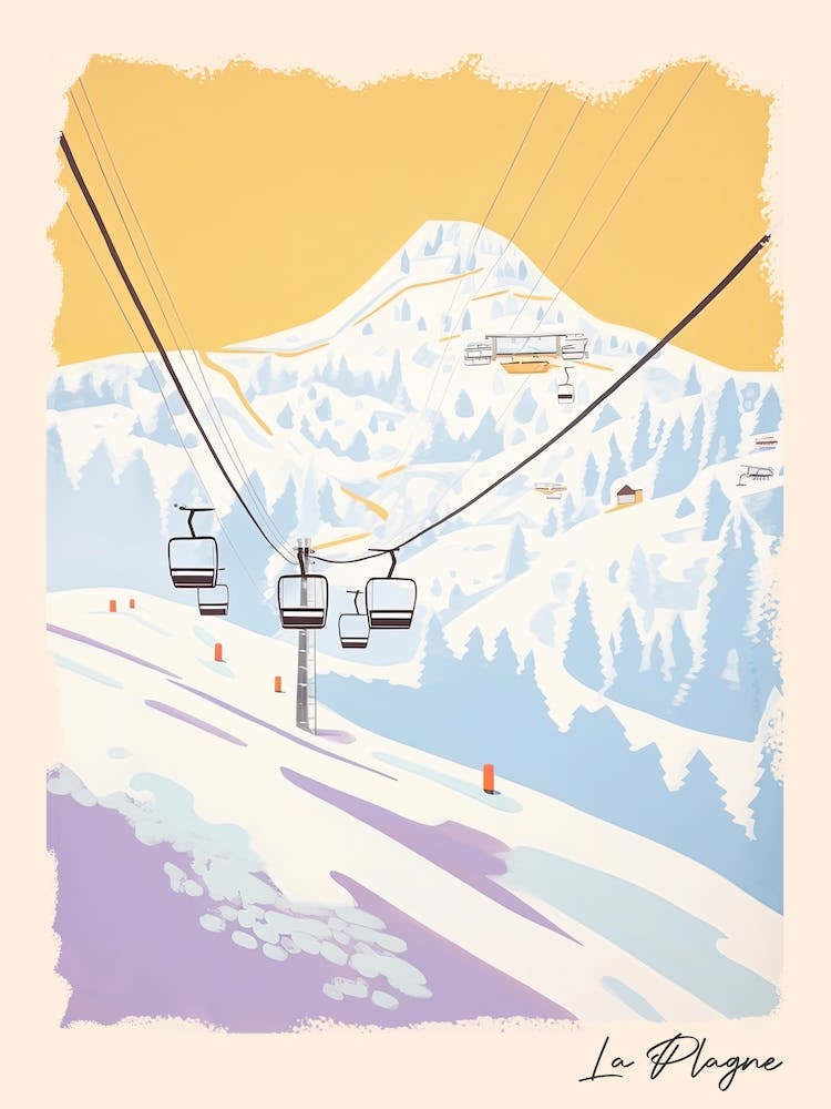 Poster Of La Plagne   France, Ski Resort Pastel Colours Illustration 1