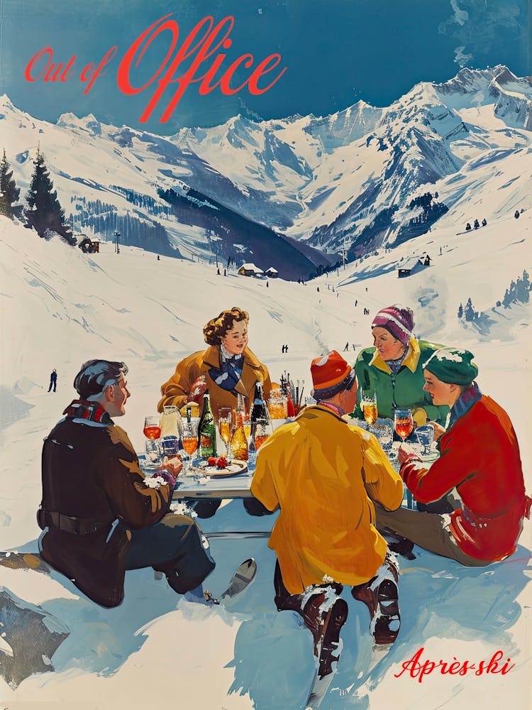 Out Of Office Retro Apre Ski Vintage Piste Art Winter Wall Art