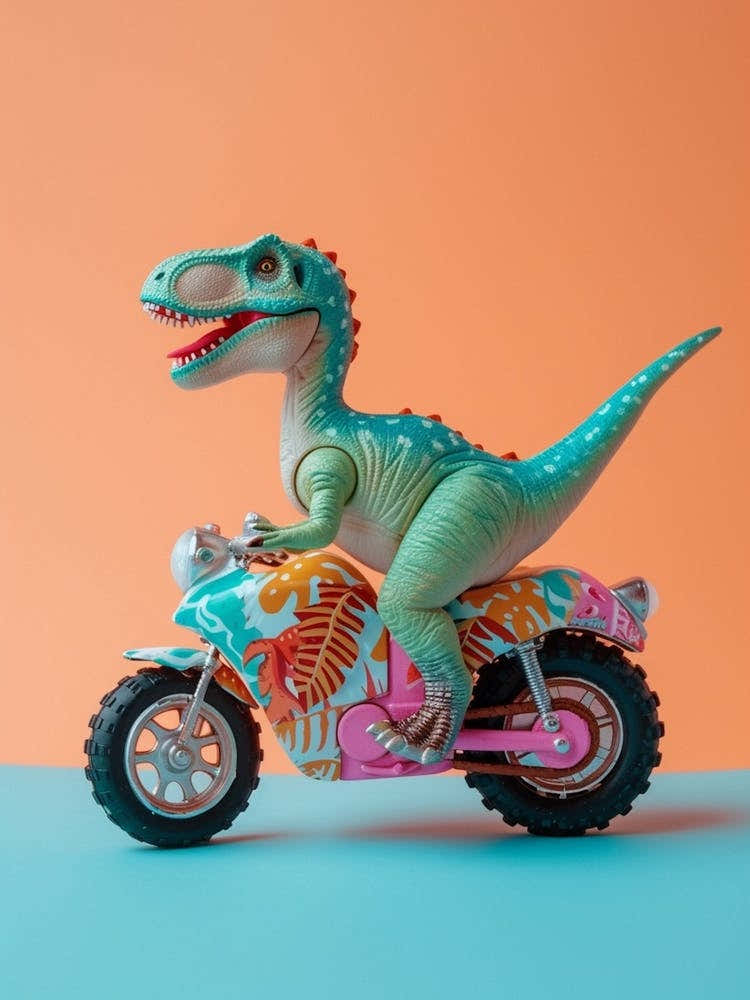 Toy Dinosaur Pattern On A Motorbike 3