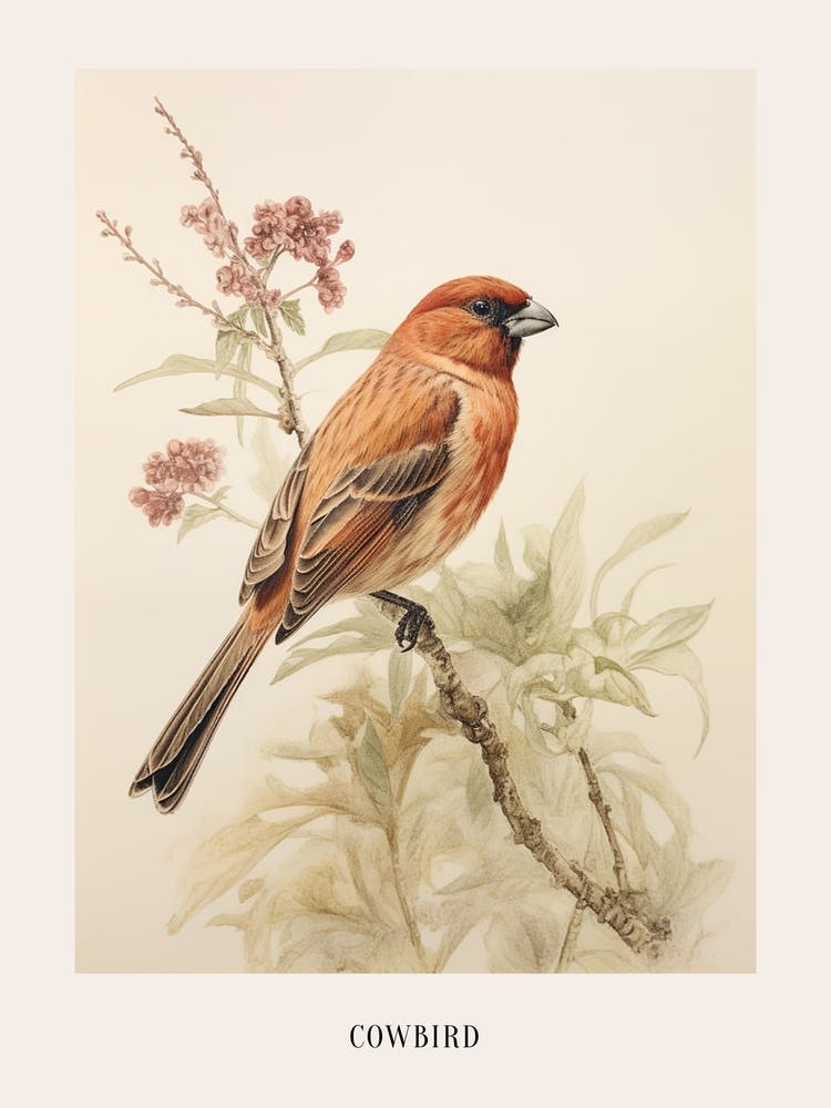 Vintage Bird Drawing Cowbird 3 Poster