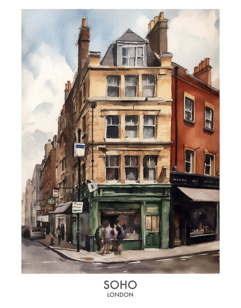 Soho 1 Watercolour Travel Poster