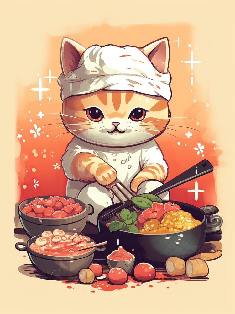 Kawaii Cat Drawings Cooking 2