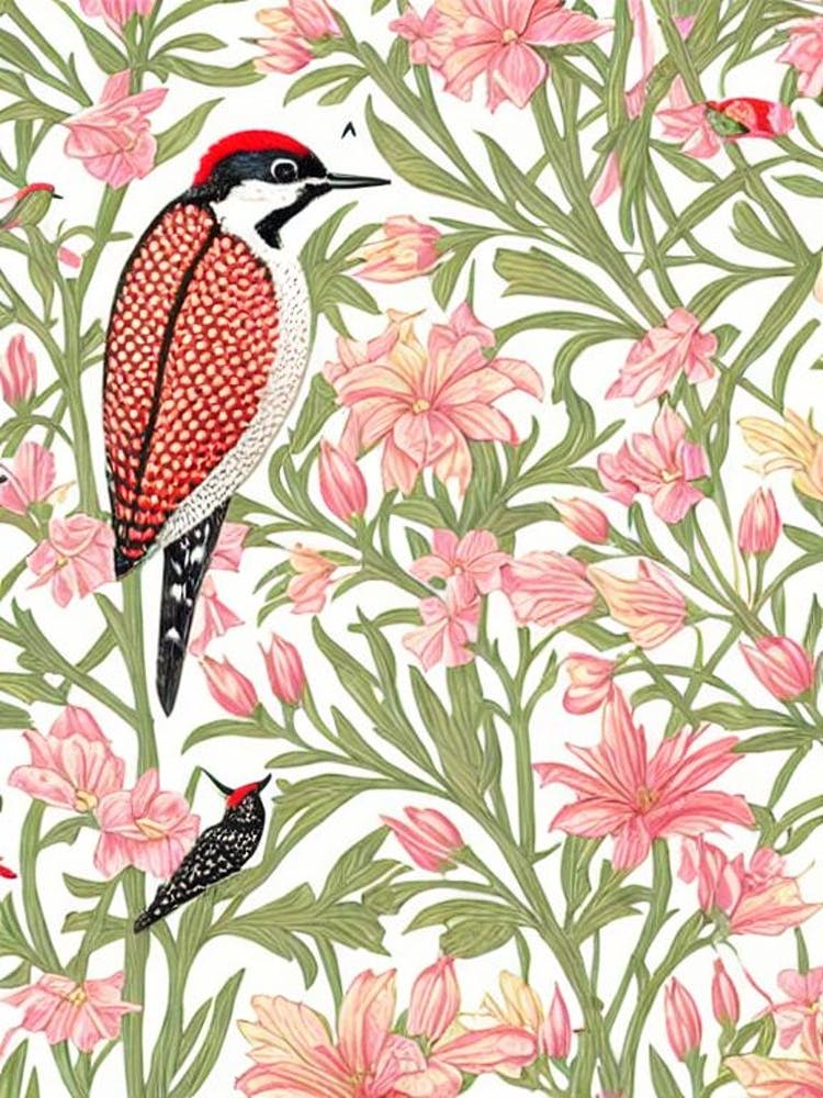 Woodpecker William Morris Style Bird