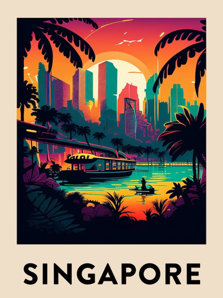 Singapore 4 Vintage Travel Poster