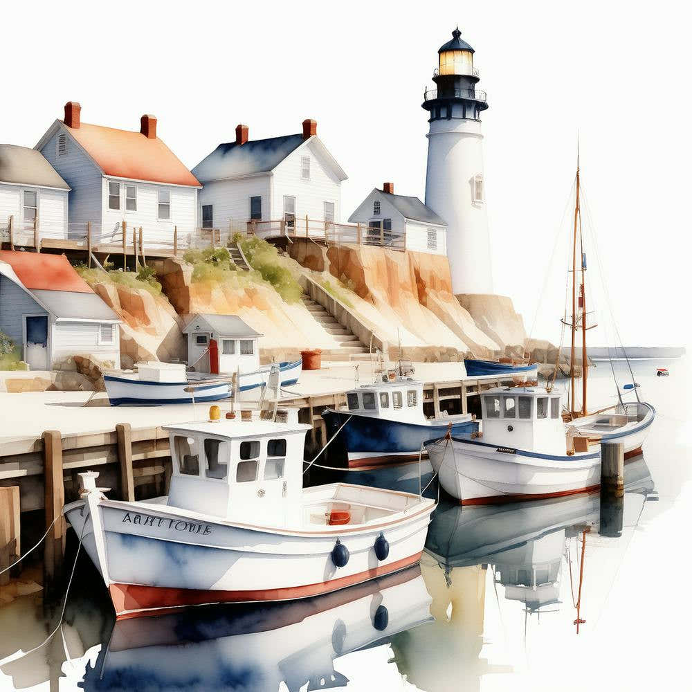 Harbor Dreams Intricately Detailed Watercolor Boats