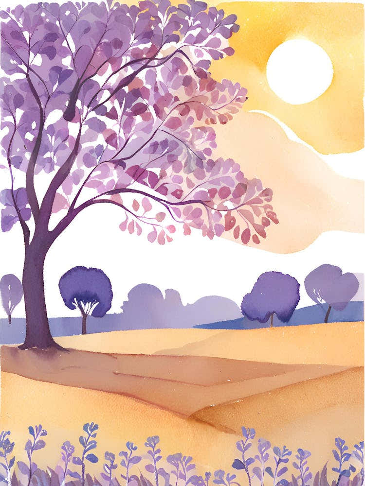 Watercolor Of A Purple Tree