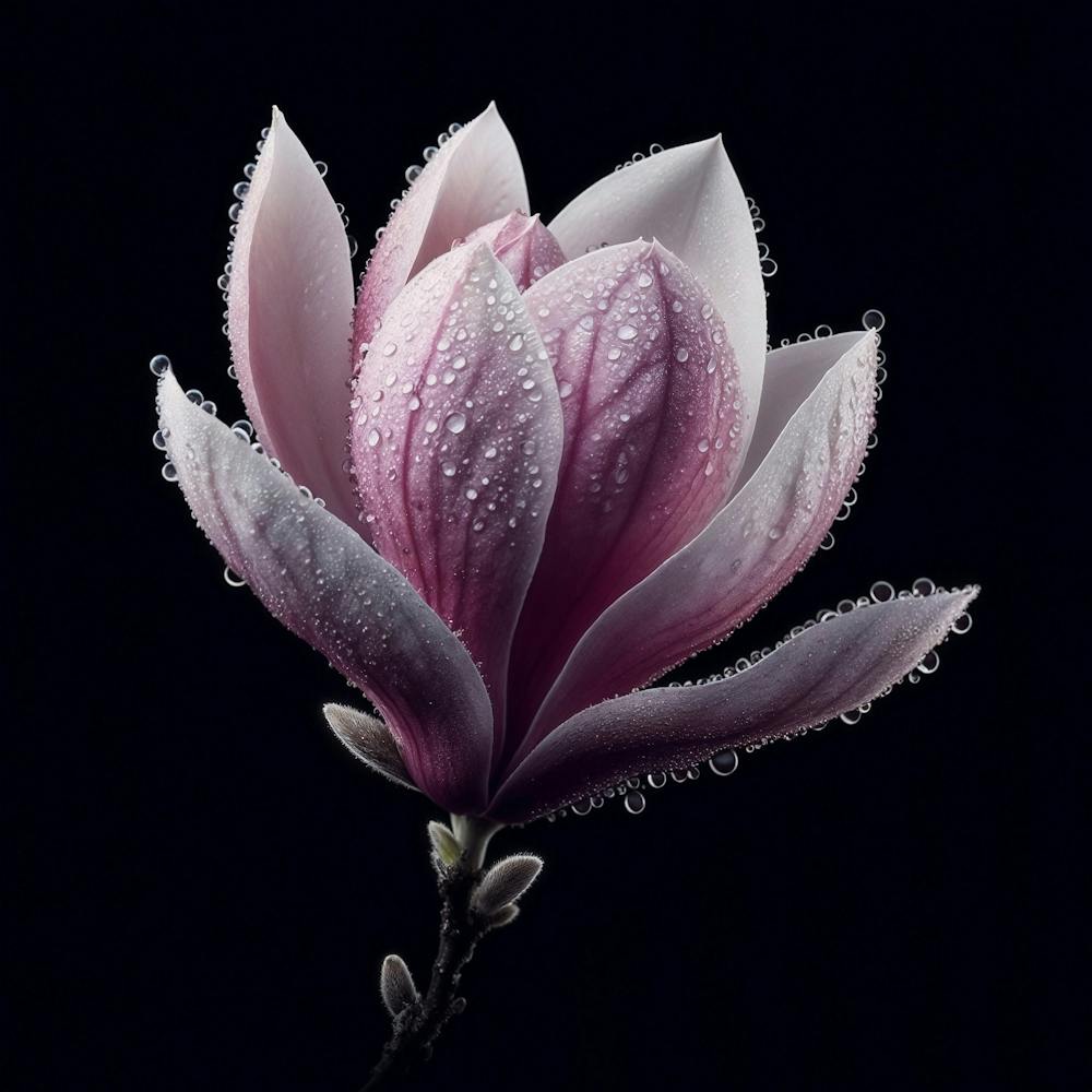 White Pink Magnolia Flower With Dew Drops