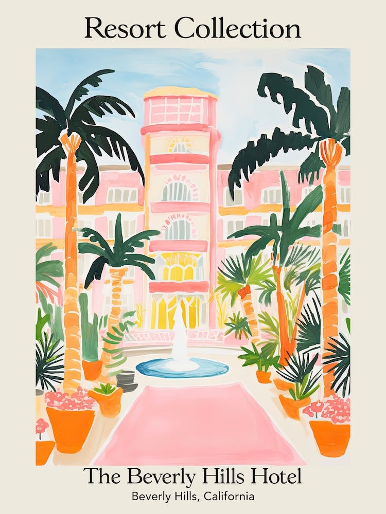Poster Of The Beverly Hills Hotel   Beverly Hills, California   Resort Collection Storybook Illustration 1