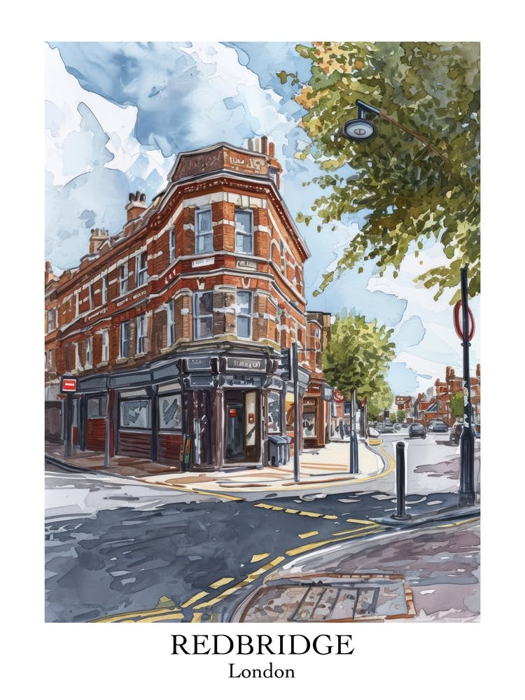 Redbridge London Borough   Street Watercolour 2 Poster