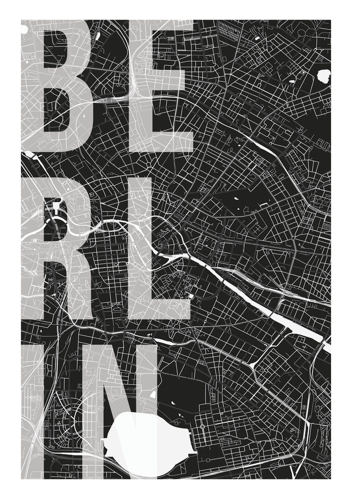 Berlin Mono Street Map Text Overlay