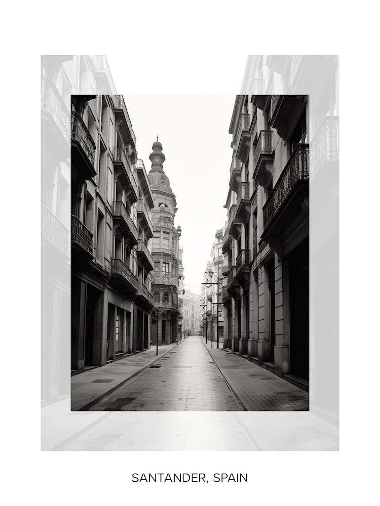 Poster Of Santander, Spain, Black And White Old Photo 2