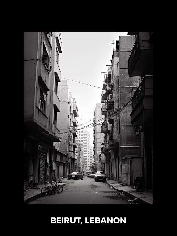 Poster Of Beirut, Lebanon, Mediterranean Black And White Photography Analogue 1