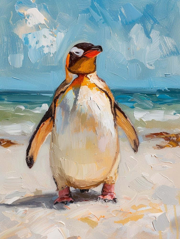 Adlie Penguin Fernandina Island Oil Painting 2
