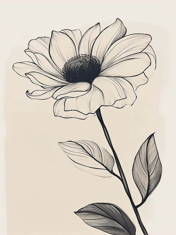 Line Art Sunflower Flowers Illustration Neutral 4