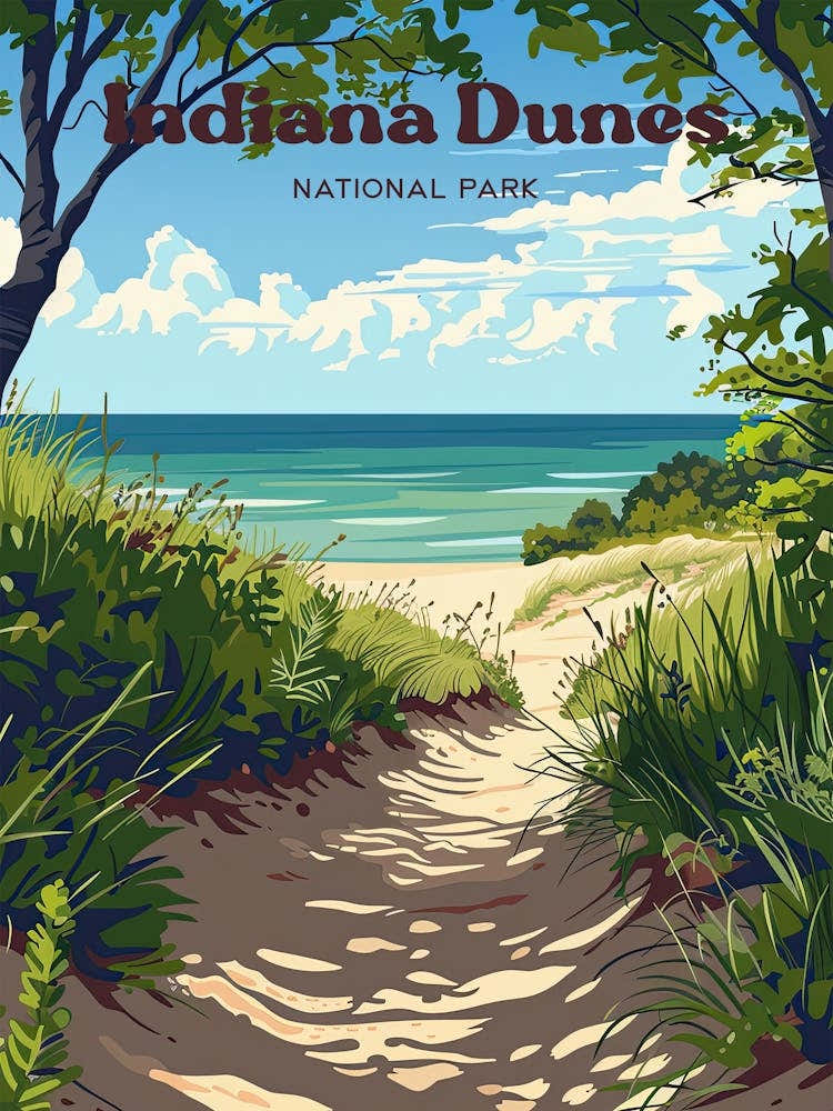 Indiana Dunes National Park Lakefront Travel Illustration