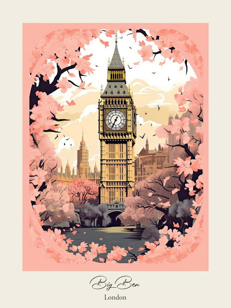 Big Ben, London   Cute Botanical Illustration Travel 7 Poster