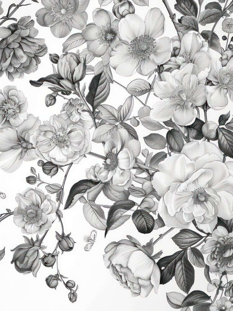 Great Japan Hokusai Black And White Flowers 1