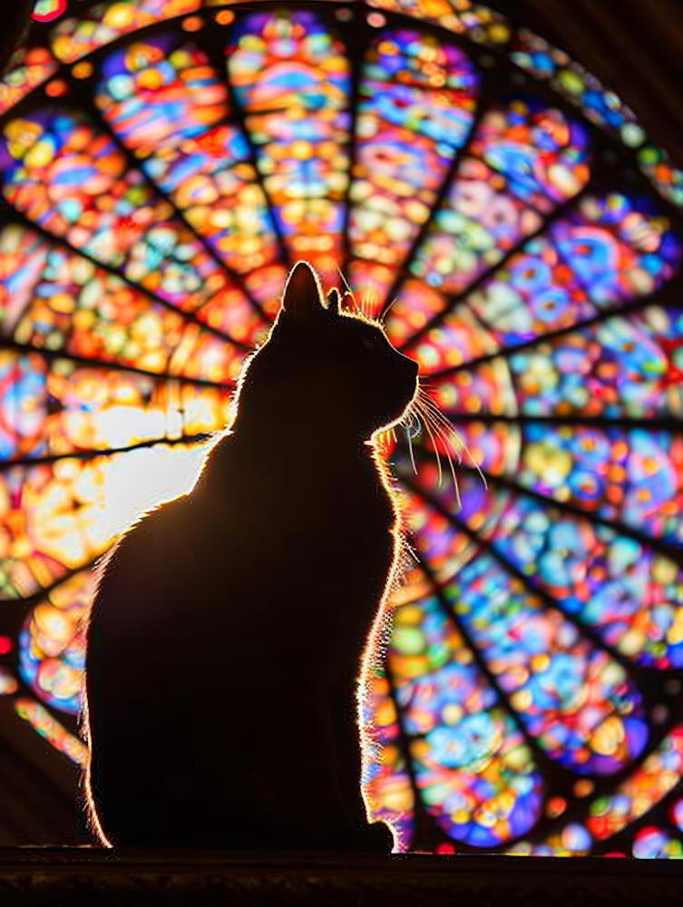 Cat In Front Of Stained Glass Window 2