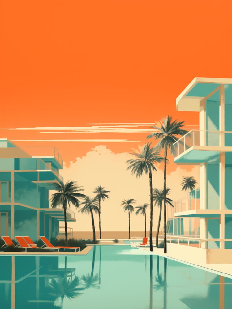Abstract Illustration Of South Beach Miami Florida Orange Hues 1