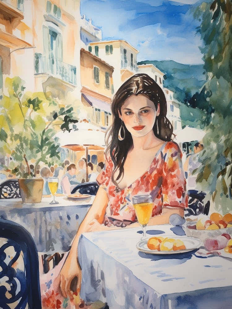 At A Cafe In Cannes France Watercolour