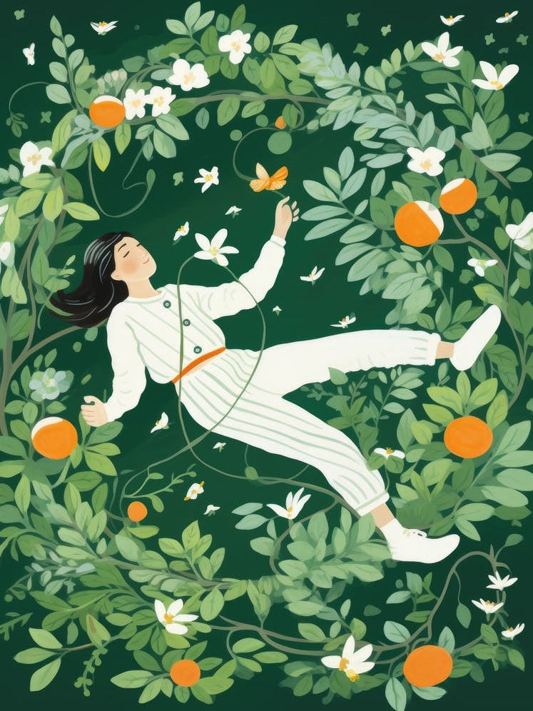 Illustration Of A Girl In An Orange Tree