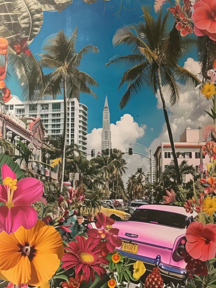 Miami Beach   Floral Retro Collage Style 6