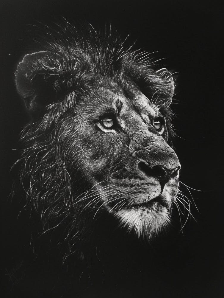 Barbary Lion Charcoal Drawing Night Hunt 2