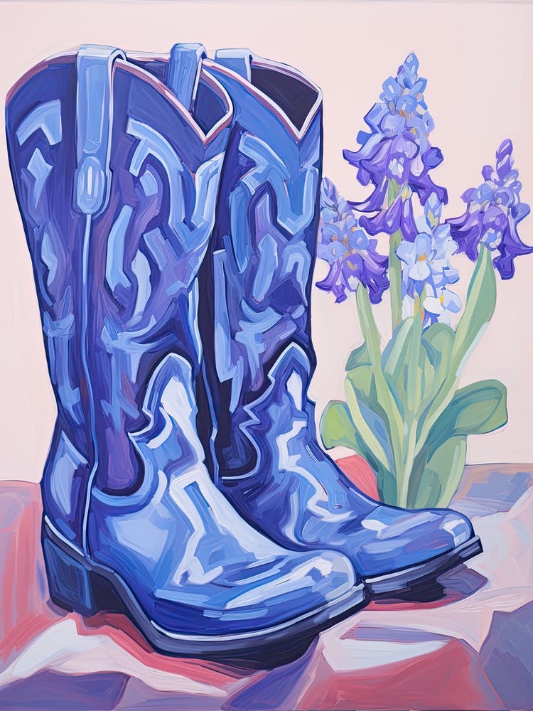A Painting Of Cowboy Boots With Snapdragon Flowers, Fauvist Style, Still Life 1