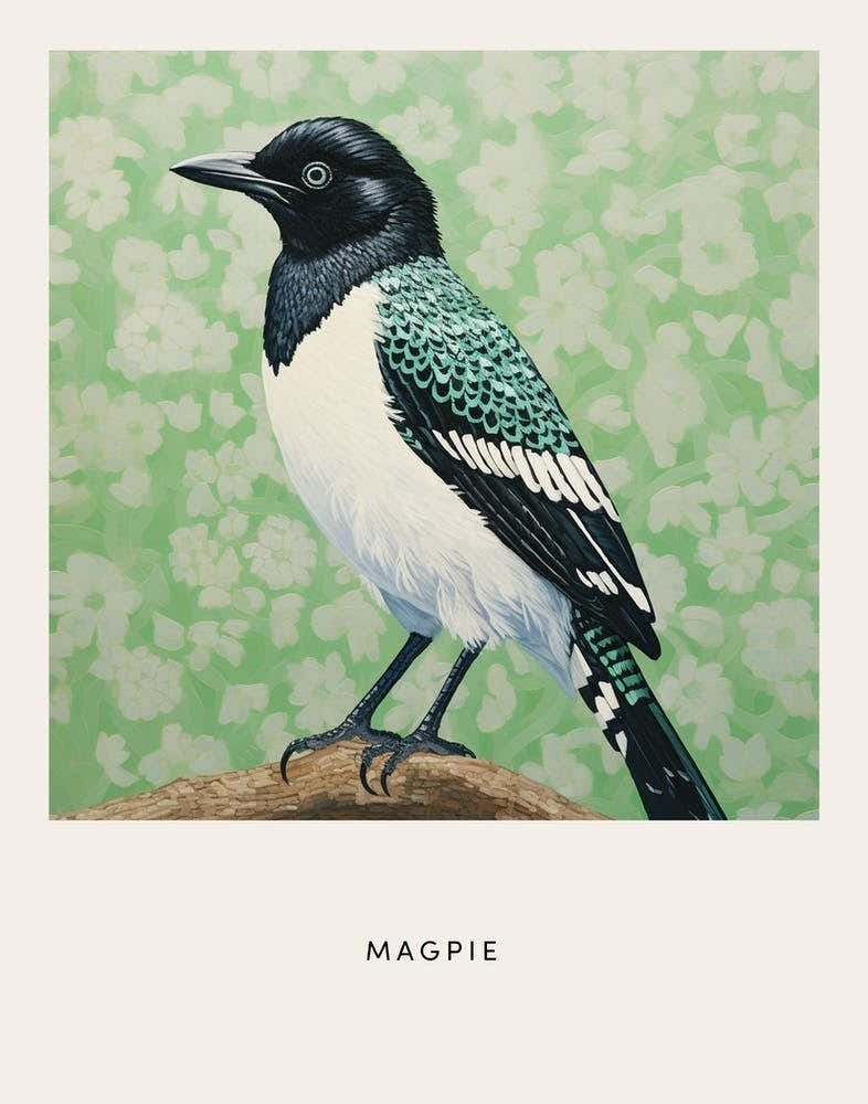 Ohara Koson Inspired Bird Painting Magpie 2 Poster