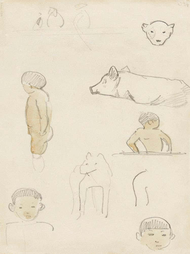 Sketches Of Standing Figures And Animals, Paul Gauguin