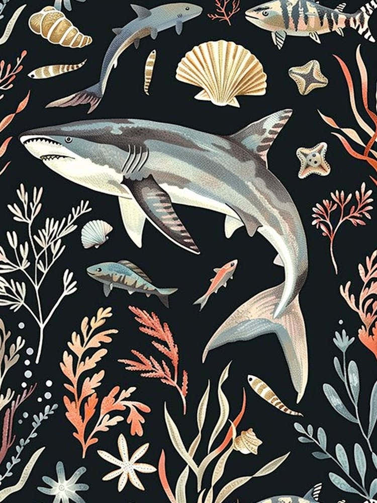 Smooth Hammerhead Shark Black Background Illustration 3