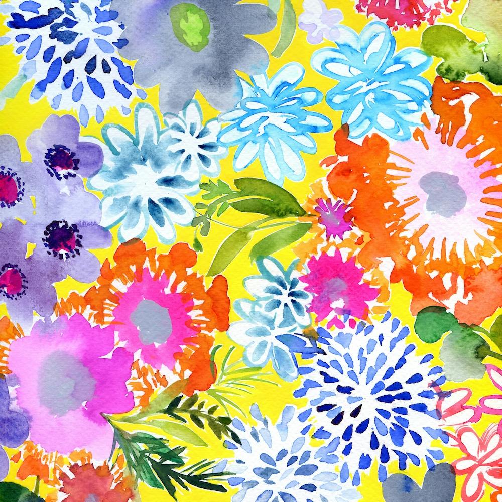 Watercolor Flowers On A Yellow Background