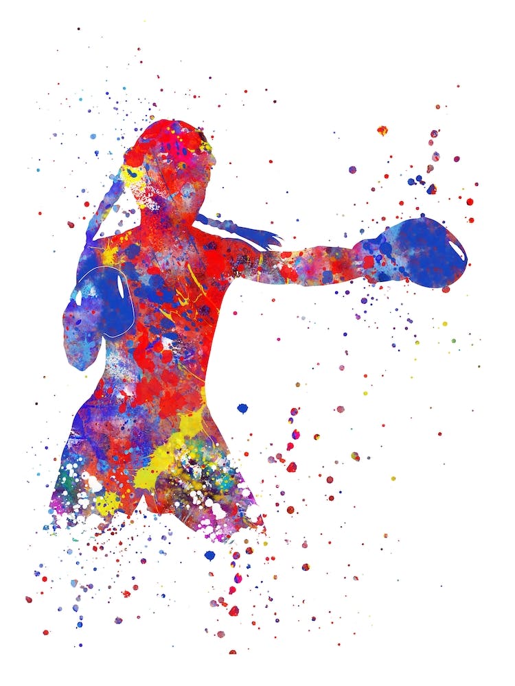 Boxing Girl Female Boxer Watercolor 1