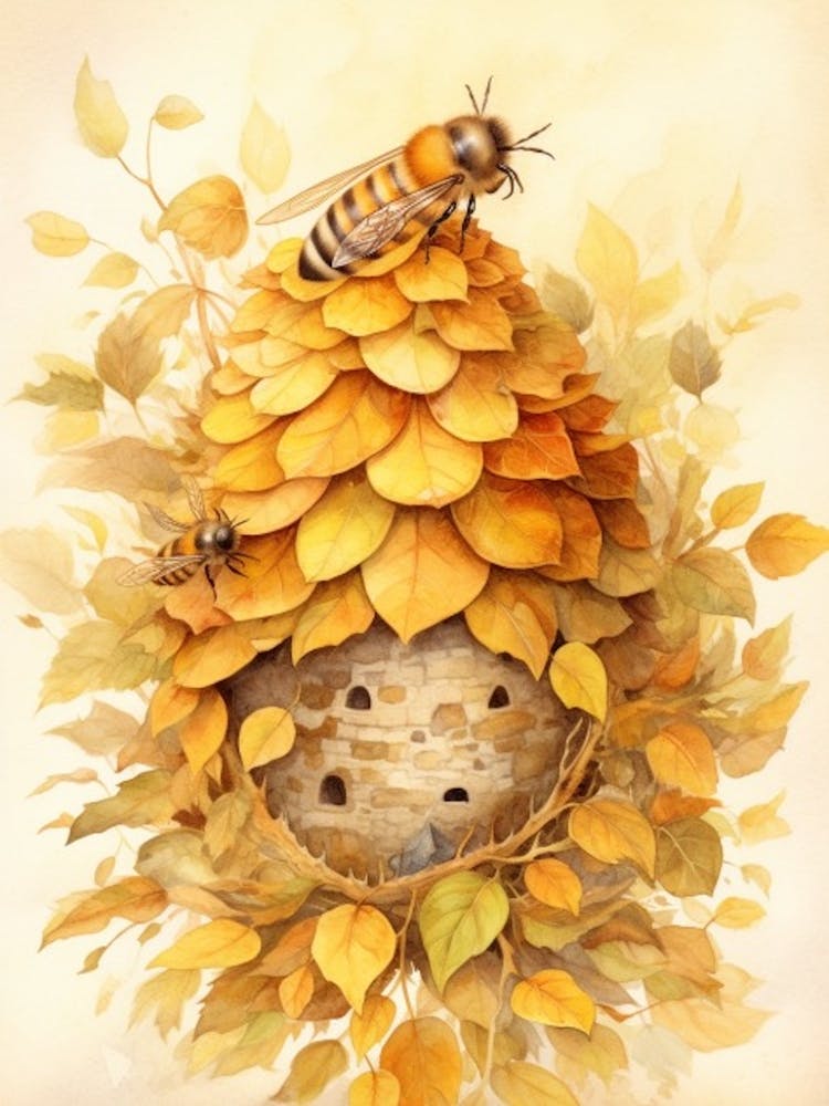 Honey Bee Beehive Watercolour Illustration 4