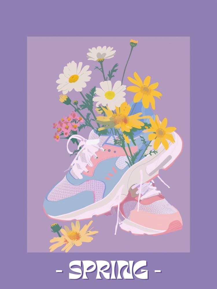 Spring Poster Retro Sneakers With Flowers 90s Illustration 1