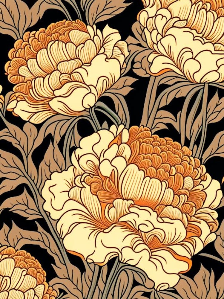 Orange Peonies On A Table 3 Drawing