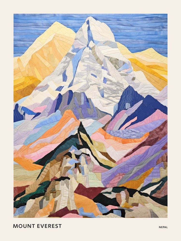 Mount Everest Nepal 1 Colourful Mountain Illustration Poster