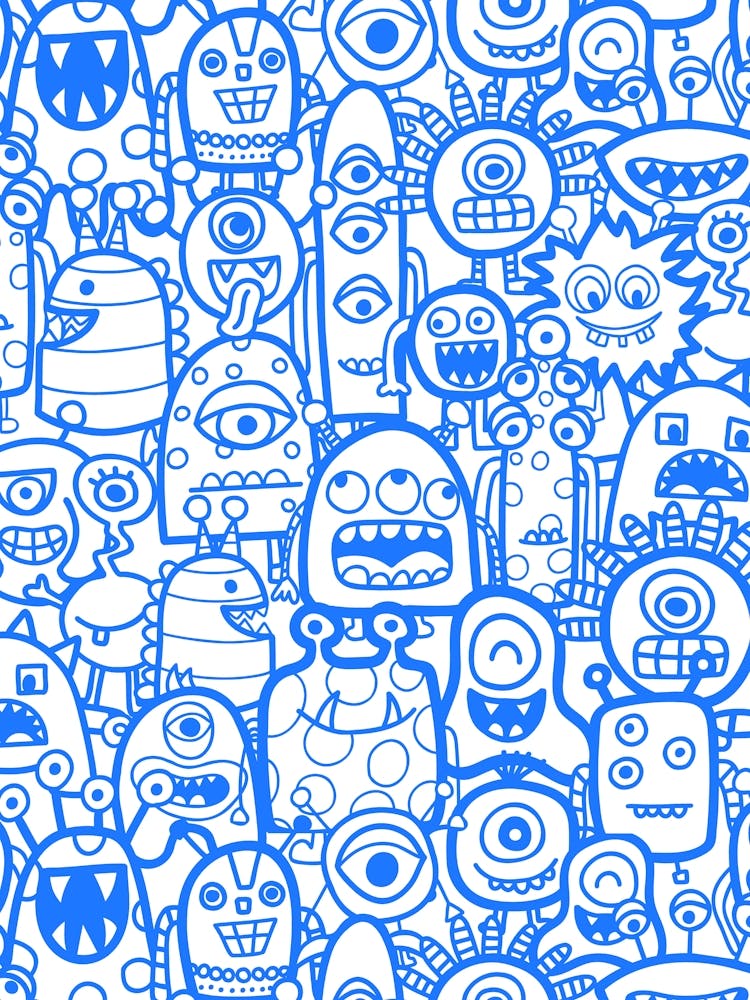 Cute Clusters of Monsters and Aliens Blue and White Kids