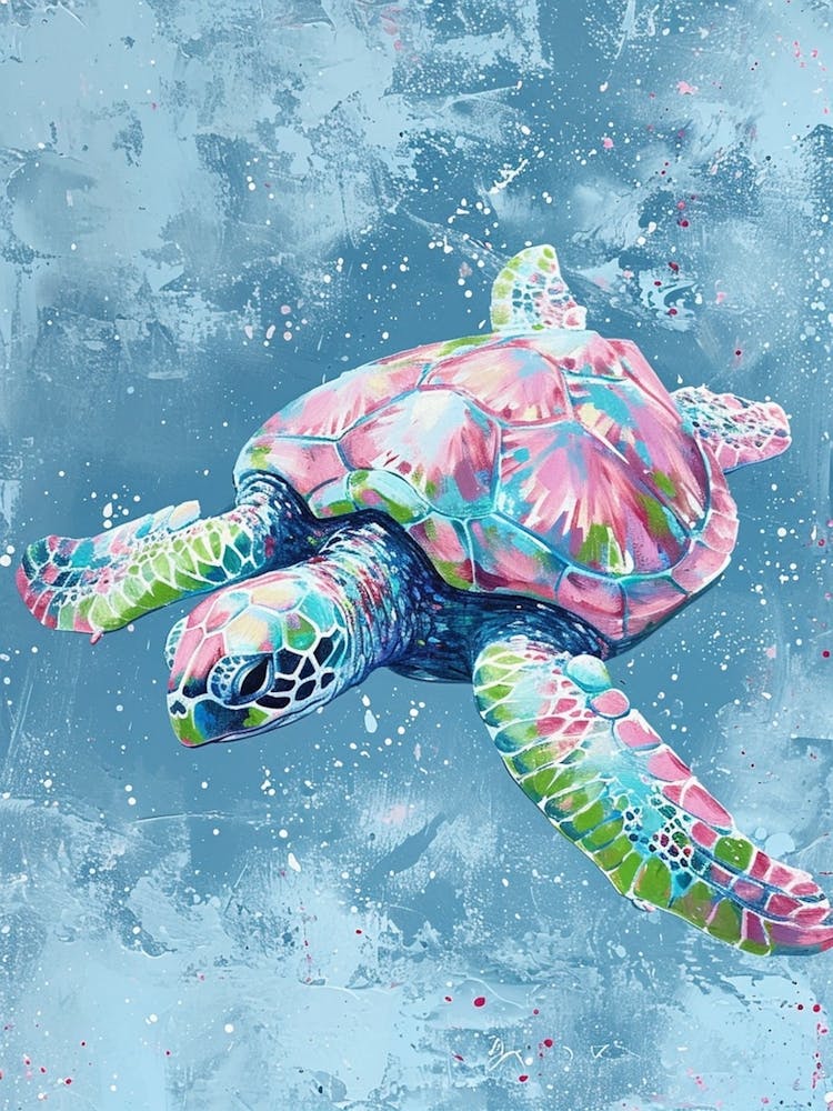 Sea Turtle Swimming Pink & Blue 2
