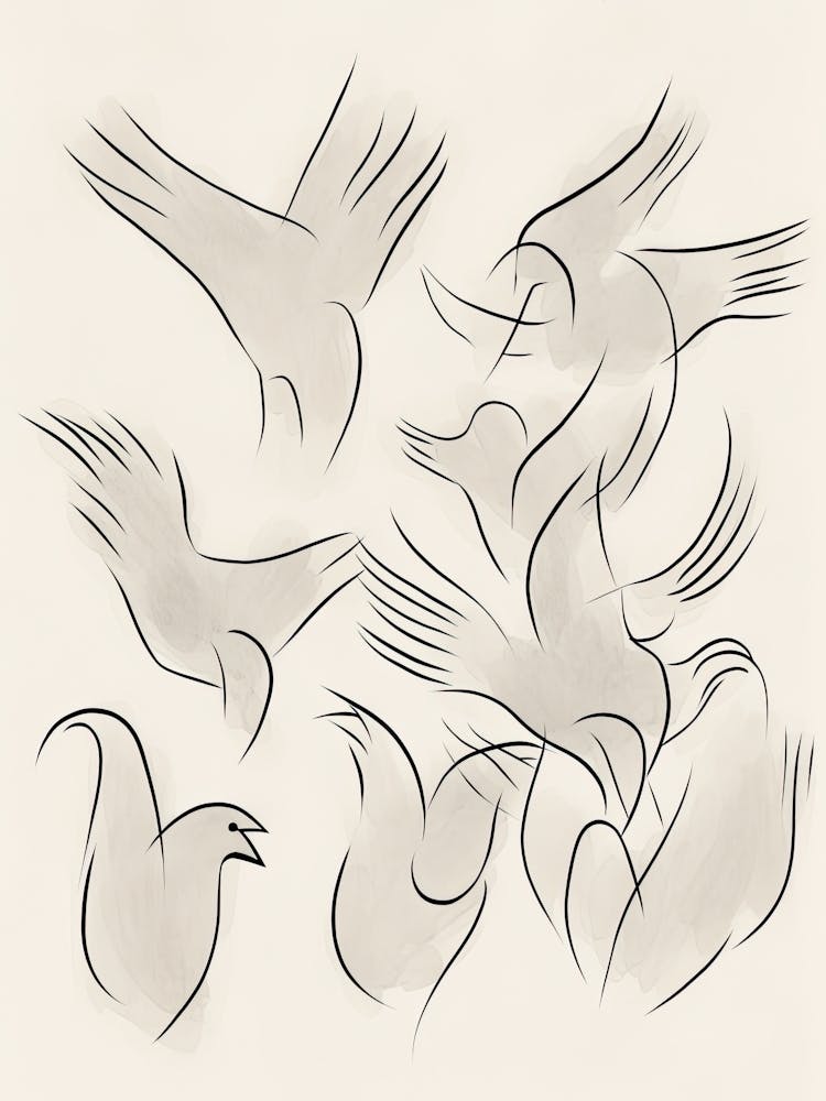 Birds In Black And White Line Art 1