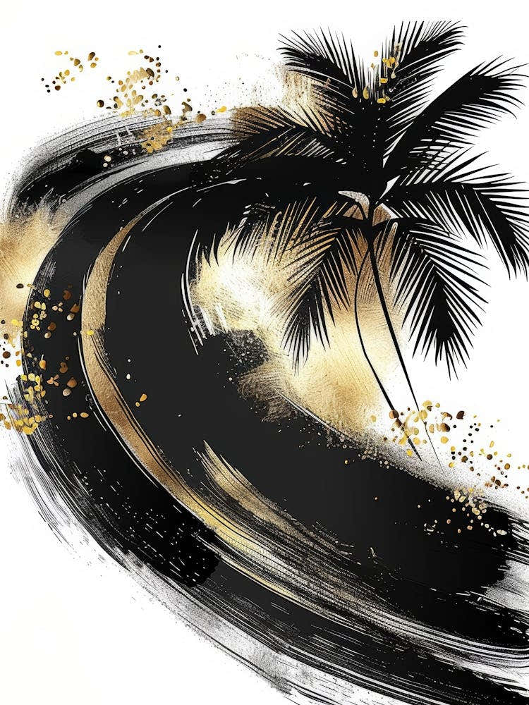 Black And Gold Palm Tree Canvas Print