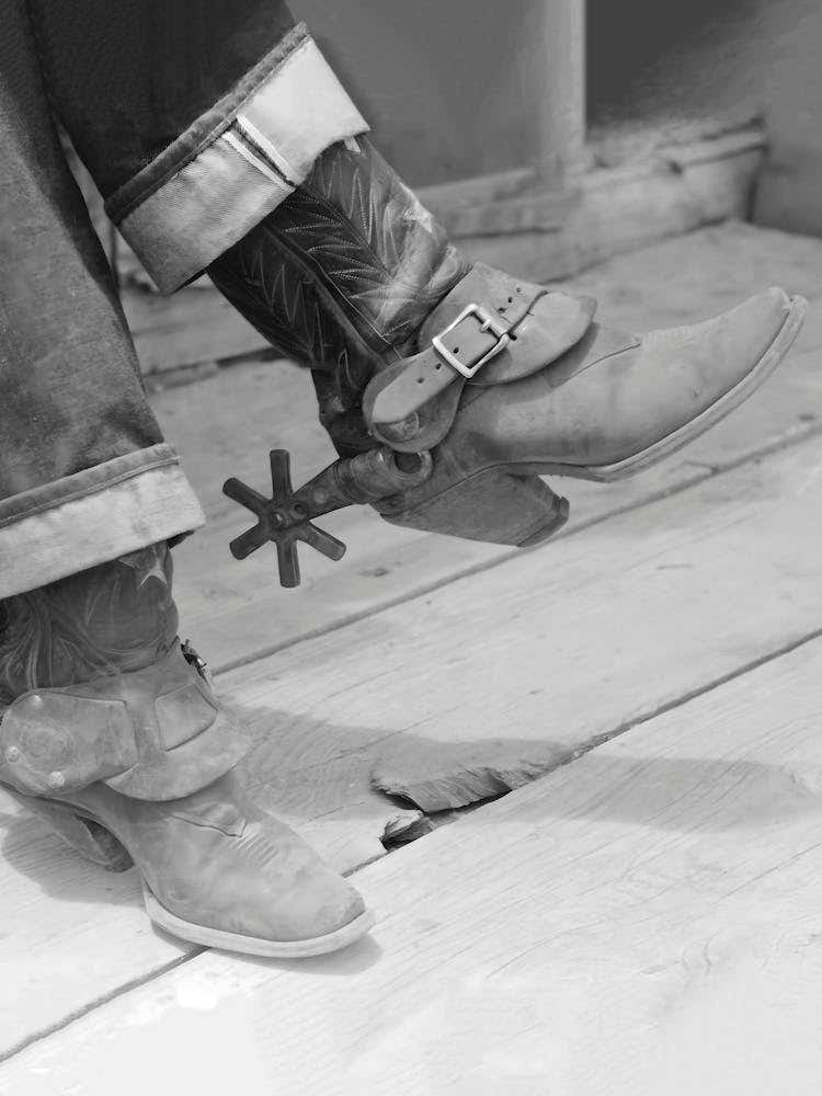 Cowboy Boots, Western Aesthetic, Cowgirl Wearing Boots, Vintage Black and White Old Photo