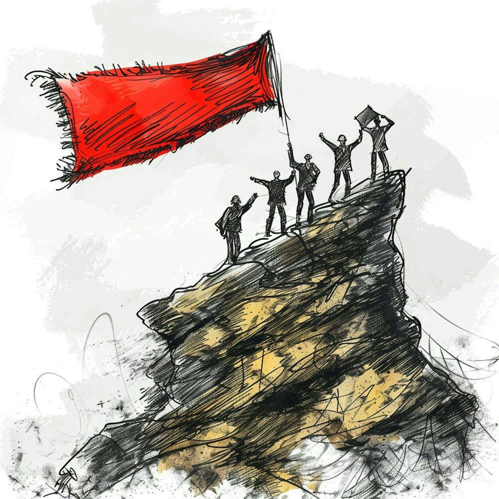 People Holding A Red Flag
