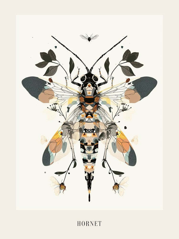 Colourful Insect Illustration Hornet 3 Poster