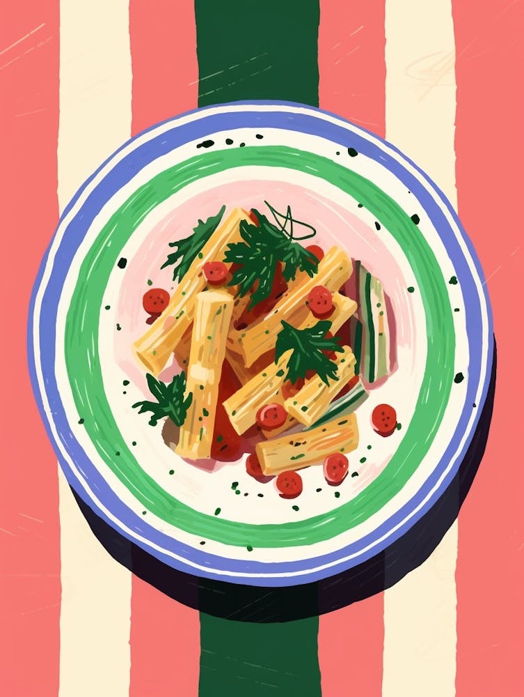 A Plate Of Penne Pasta Top View Food Illustration 3