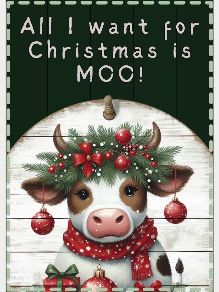 Cute Christmas Cow Forest Green